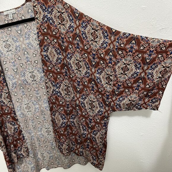 Allison Terracotta Leoni Kimono Wrap Short Sleeve Brown Ikat Floral Sz M/L Boho - Picture 4 of 9